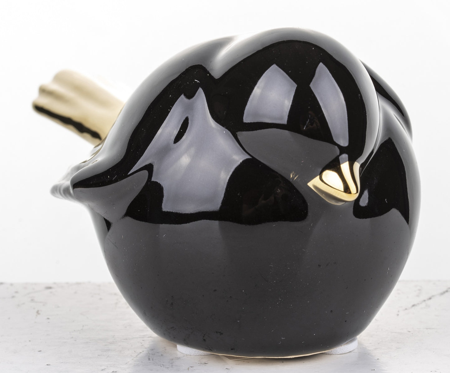 Figurină pasăre ceramică negru auriu 7x15x8 cm