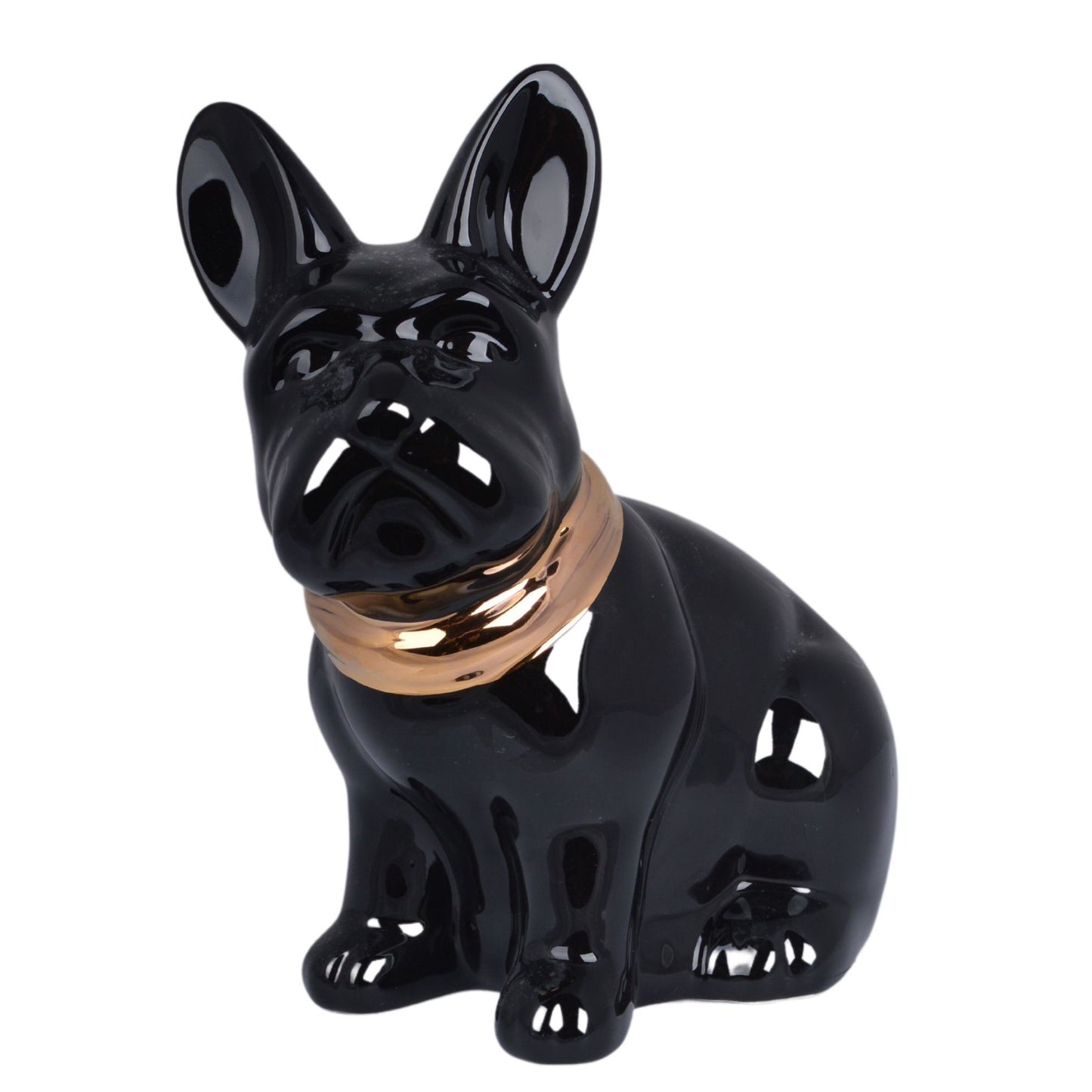 Pușculiță buldog ceramică negru 18 cm, accesoriu decorativ și practic, ideal pentru cadou.