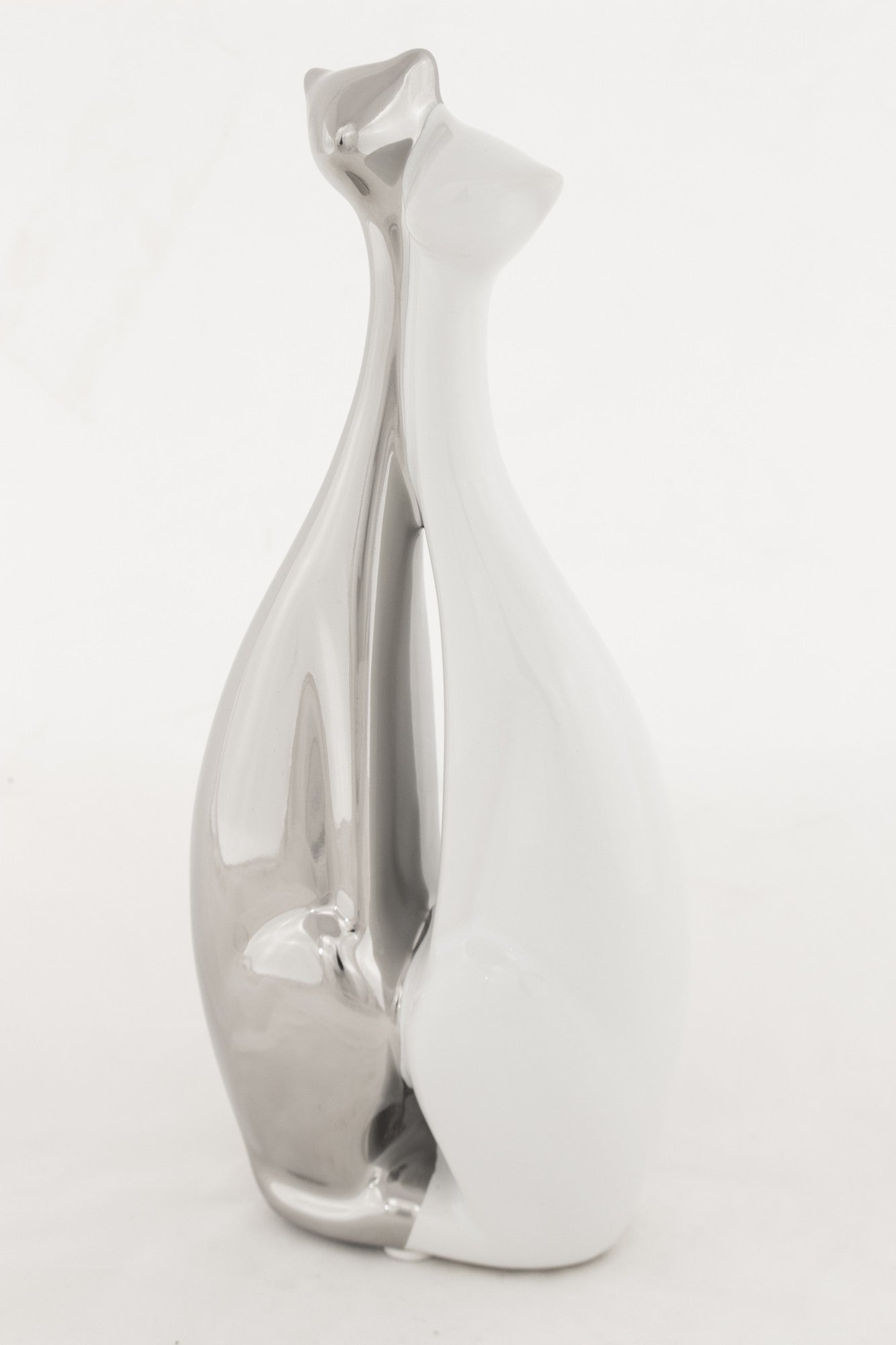 Figurină pisici alb argintiu ceramică 20 cm