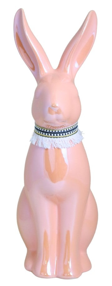 Iepure ceramică roz pastel, 9x13x28 cm, decor delicat și cadou.