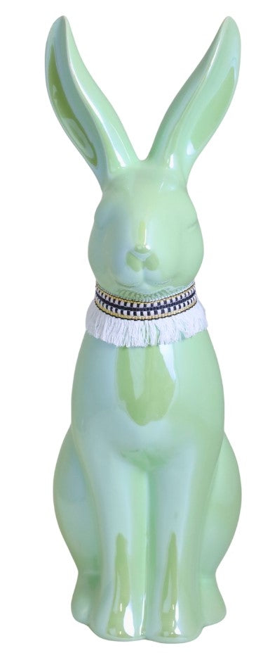 Iepure ceramică roz pastel, 9x13x28 cm, decor delicat și cadou.