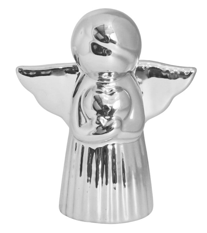 Figurină decorativă înger realizată din ceramică argintie cu design elegant și rafinat, creată pentru a aduce lumină și armonie oricărui decor interior. Este ideală pentru spații moderne sau clasice și poate fi amplasată în living, dormitor sau colțuri decorative speciale. Simbol al liniștii și protecției, această figurină este perfectă pentru cadouri emoționale și elegante oferite la aniversări, sărbători, botez sau casă nouă.