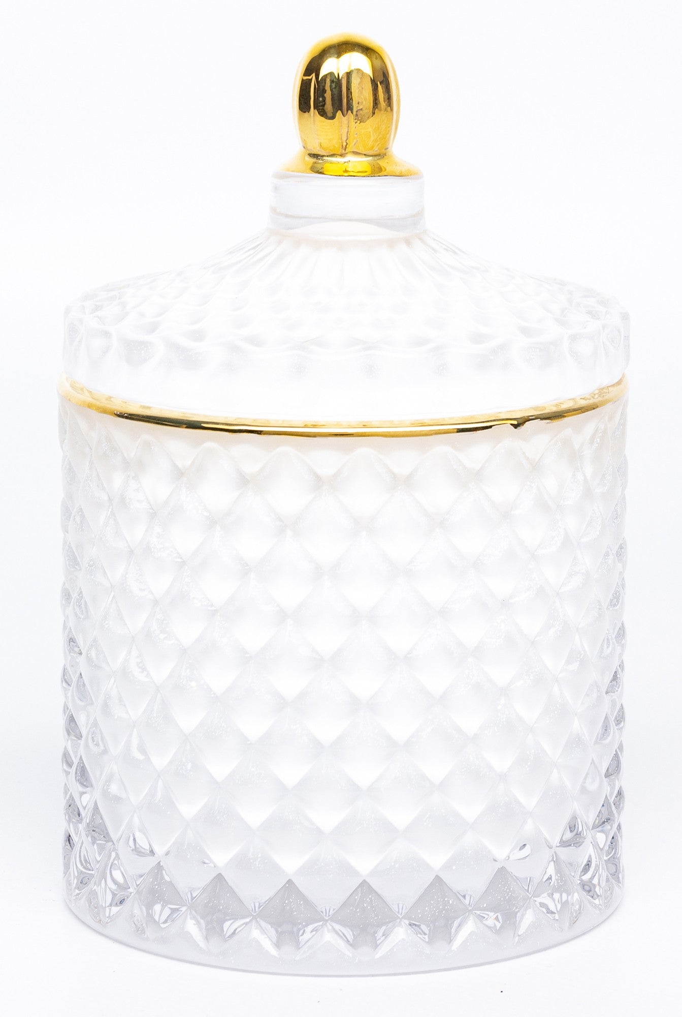 Bombonieră sticlă albă cu auriu 13x8,5x8,5 cm