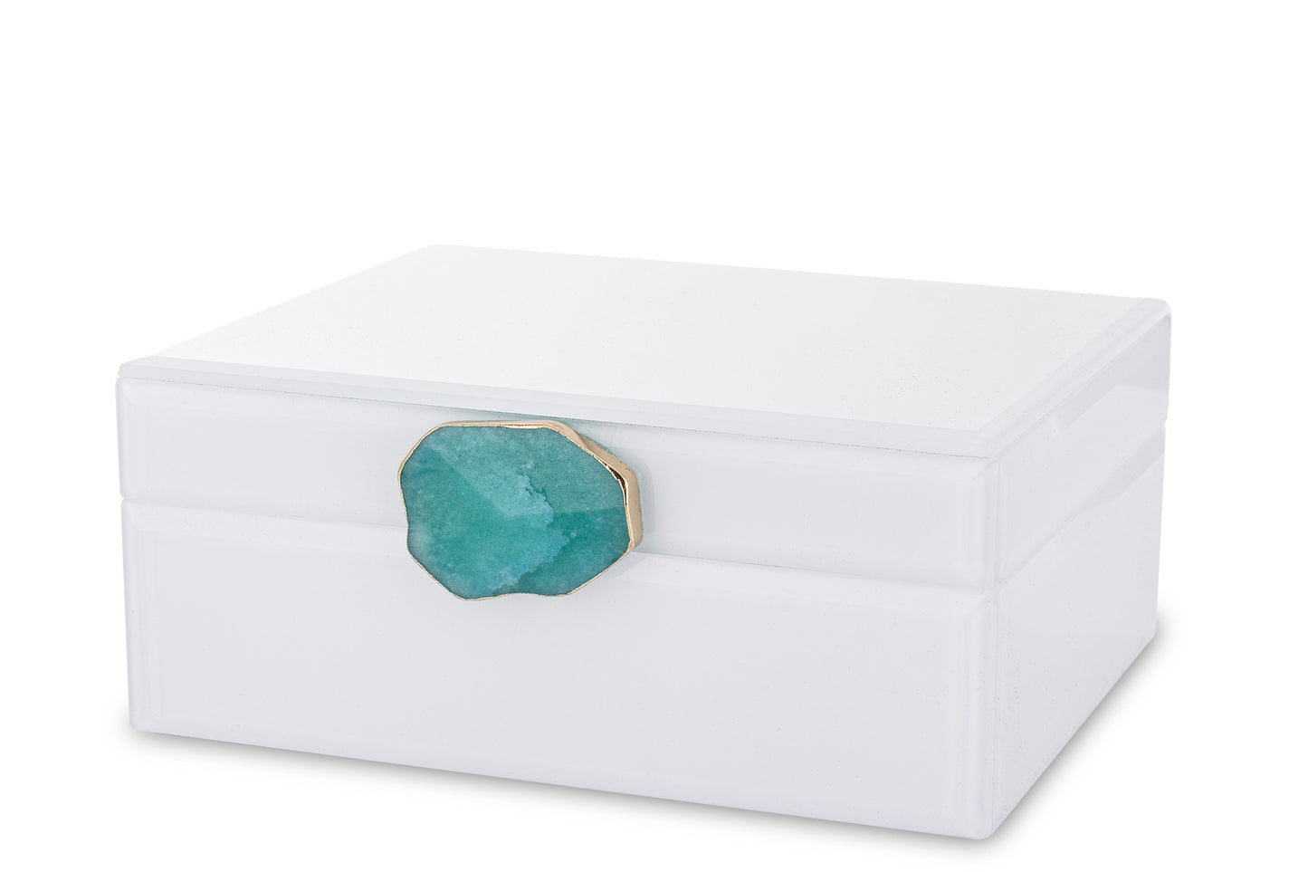 Cutie bijuterii sticlă albă cu piatră turcoaz 8x19x16 cm, cadou și organizator bijuterii, mentha - flori, cadouri și decorațiuni