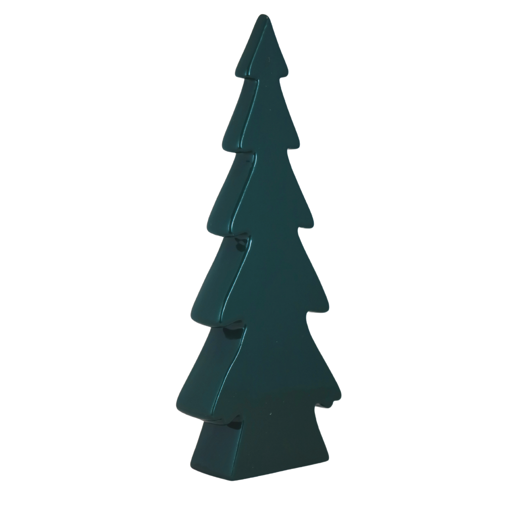 Brad ceramică Crăciun verde 10,3x4,3x27,5 cm, decor tradițional de Crăciun.