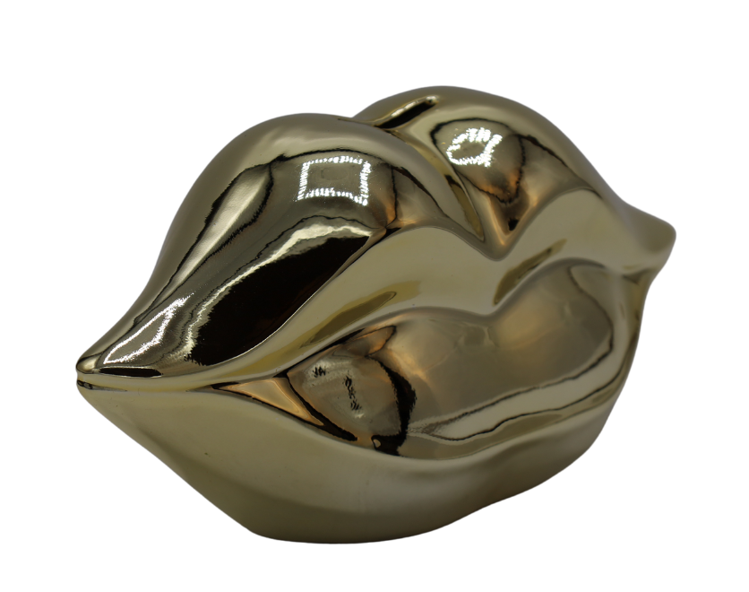Pușculiță buze ceramică aurii 20,3x9,3x10 cm