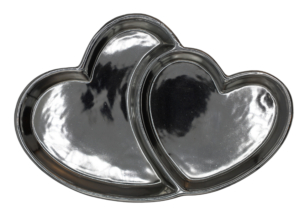 Farfurie ceramică decorativă cu inimi argintii, ornament elegant pentru masă, decor interior romantic, cadou pentru familie sau prieteni, piesă de colecție decorativă