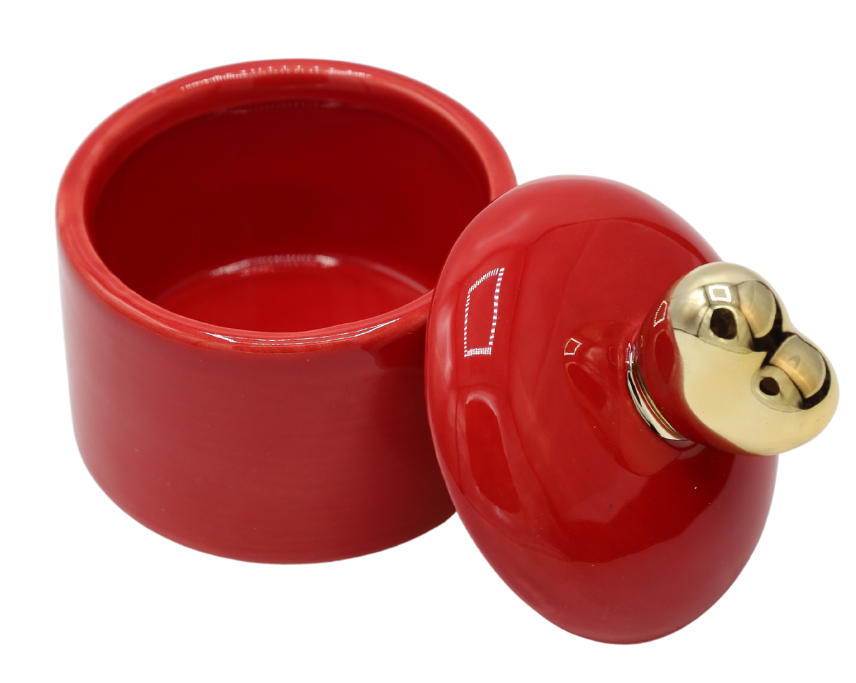 Bombonieră ceramică roșie cu inimă 8,2x8,2x9,8cm