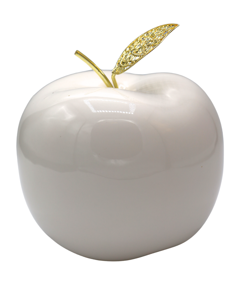 Măr decorativ din ceramică albă 12x12x12 cm, decor modern minimalist și cadou elegant