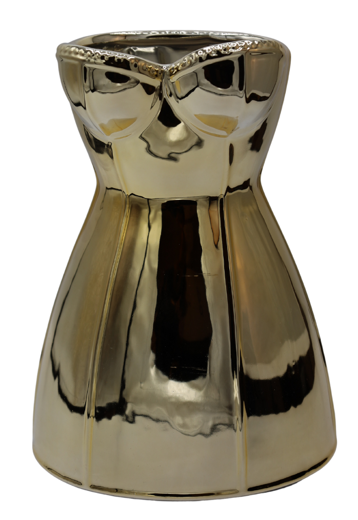 Vază ceramică poșetă aurie, 17,5x17,5x26cm, ornament decorativ strălucitor.