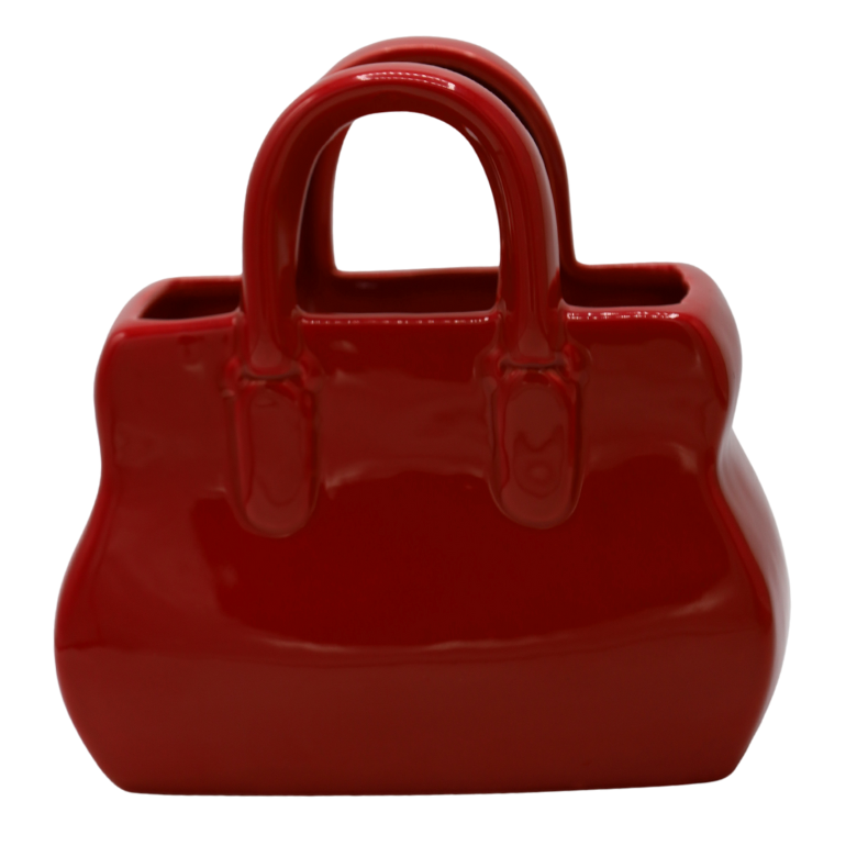 Vază ceramică roșie în formă de poșetă 18,5x11x19,5 cm, cadou și decor, mentha - flori, cadouri și decorațiuni