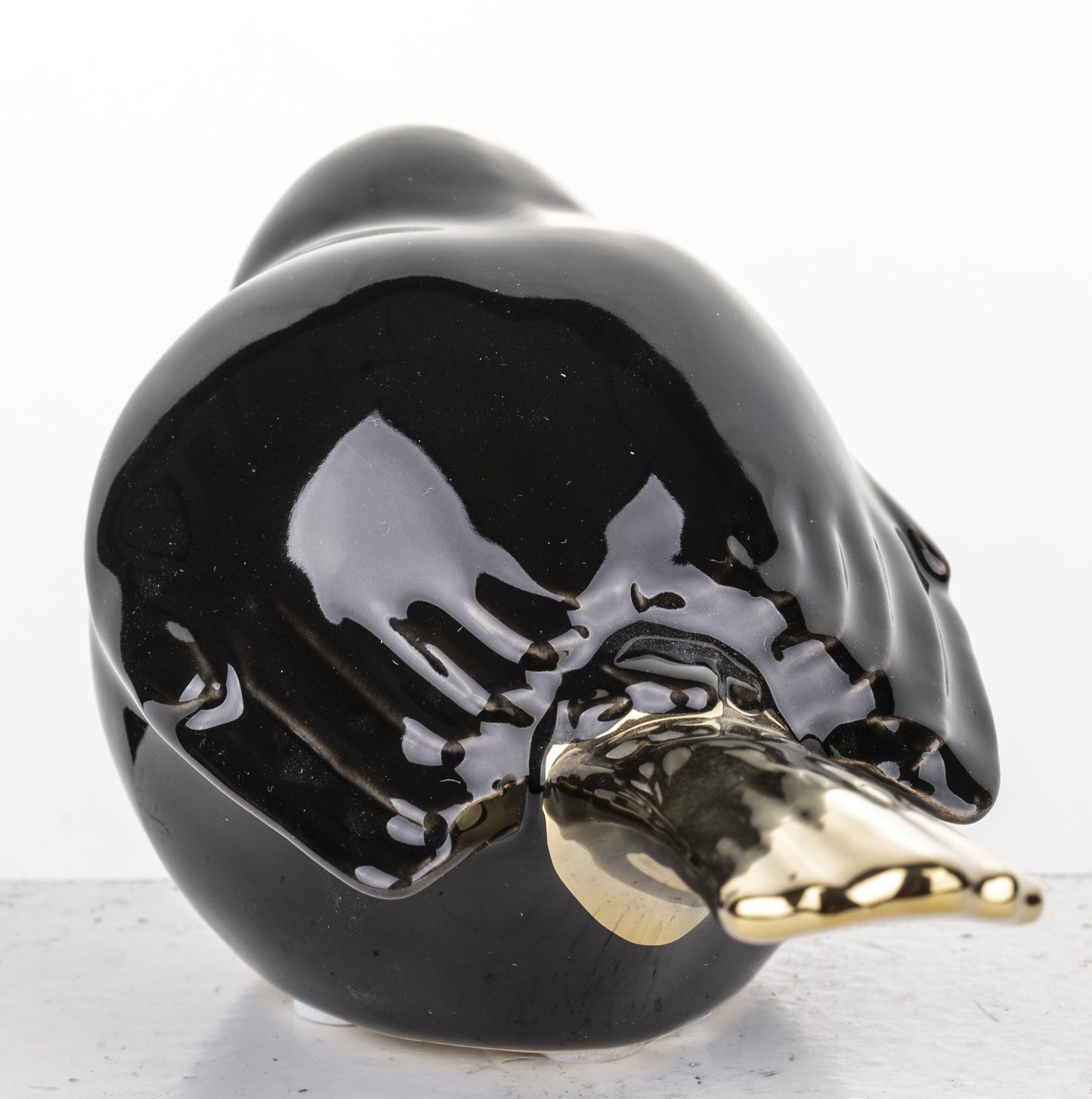 Figurină pasăre ceramică negru auriu 7x15x8 cm