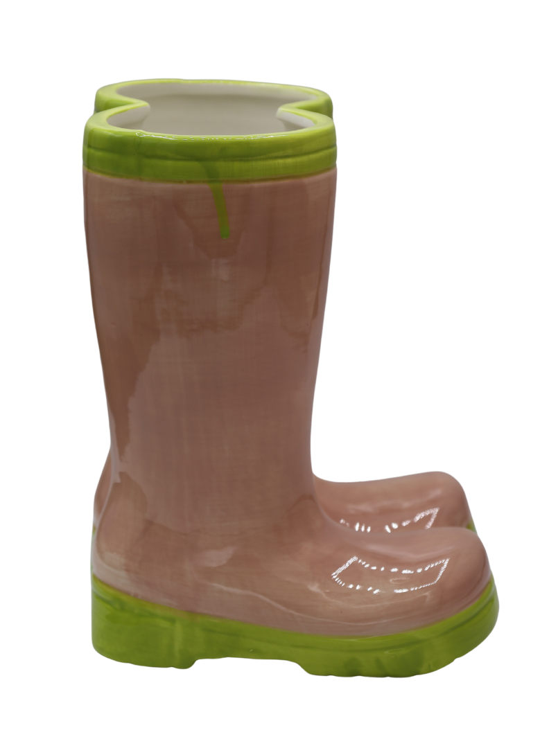 Vază ceramică cizme roz-verde 21,5x19x26,5 cm