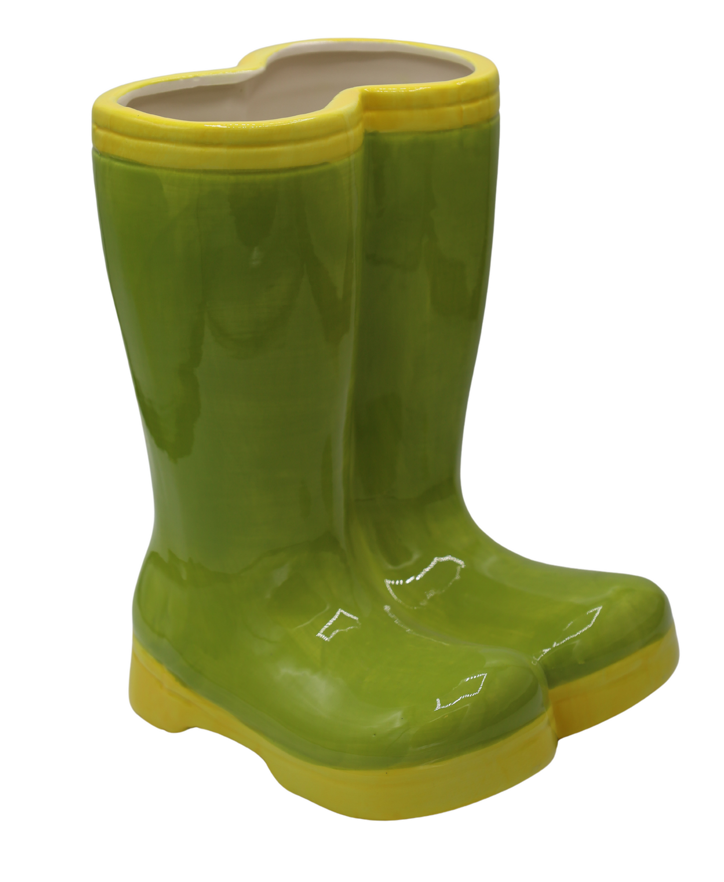 Vază ceramică în formă de cizme verde-galben 18,7x13x23,5 cm, decor creativ și cadou original