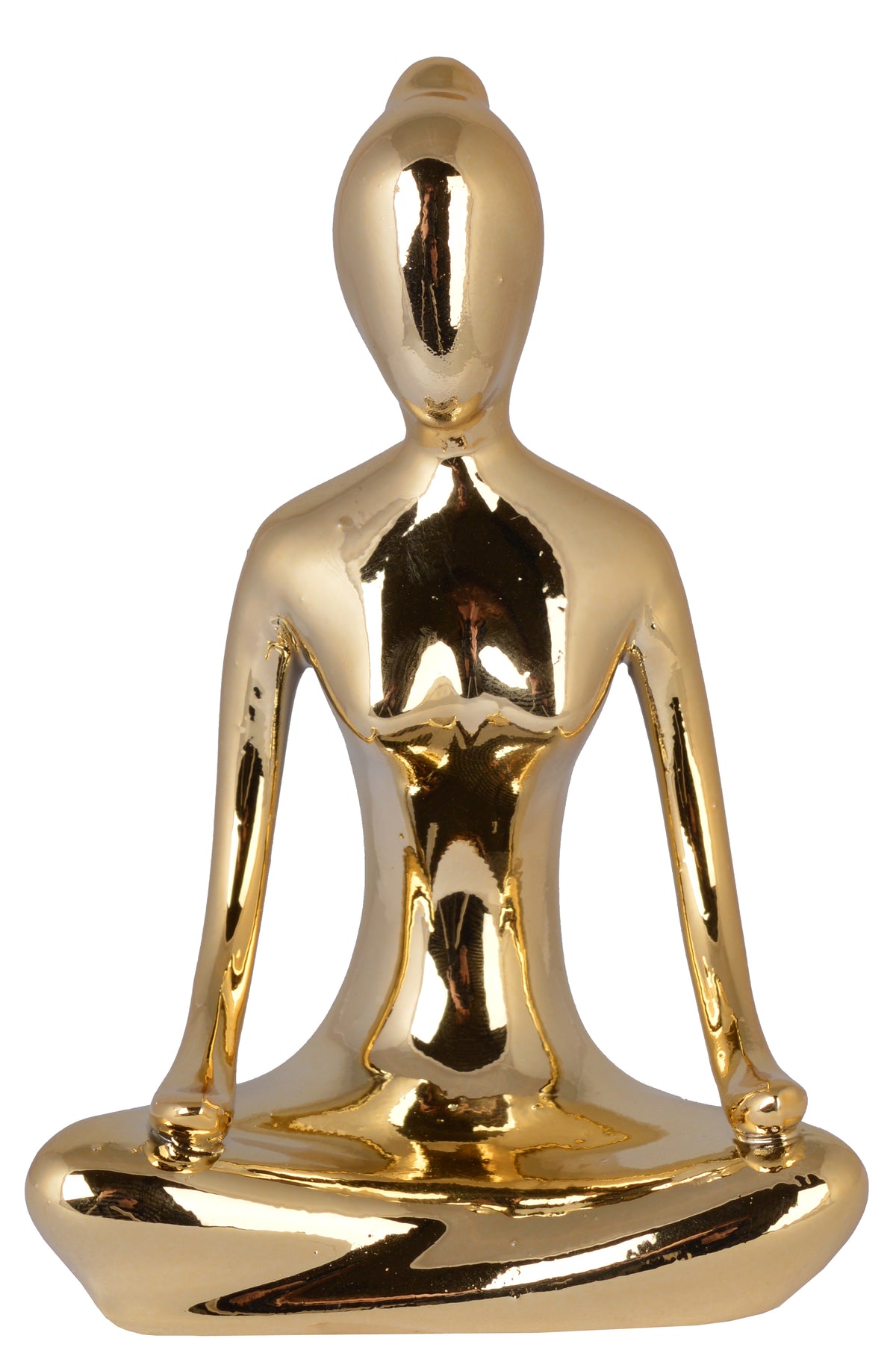 Figurină decorativă femeie yoga realizată din ceramică cu finisaj auriu elegant, simbol al echilibrului, liniștii și armoniei interioare. Este o piesă decorativă modernă și sofisticată, perfectă pentru living, dormitor, spații de relaxare sau birou. Designul său inspirat din practicile yoga oferă o atmosferă calmă și echilibrată și adaugă un accent rafinat oricărui decor interior. Este ideală pentru persoane pasionate de wellness, spiritualitate sau design modern elegant și poate fi oferită cadou