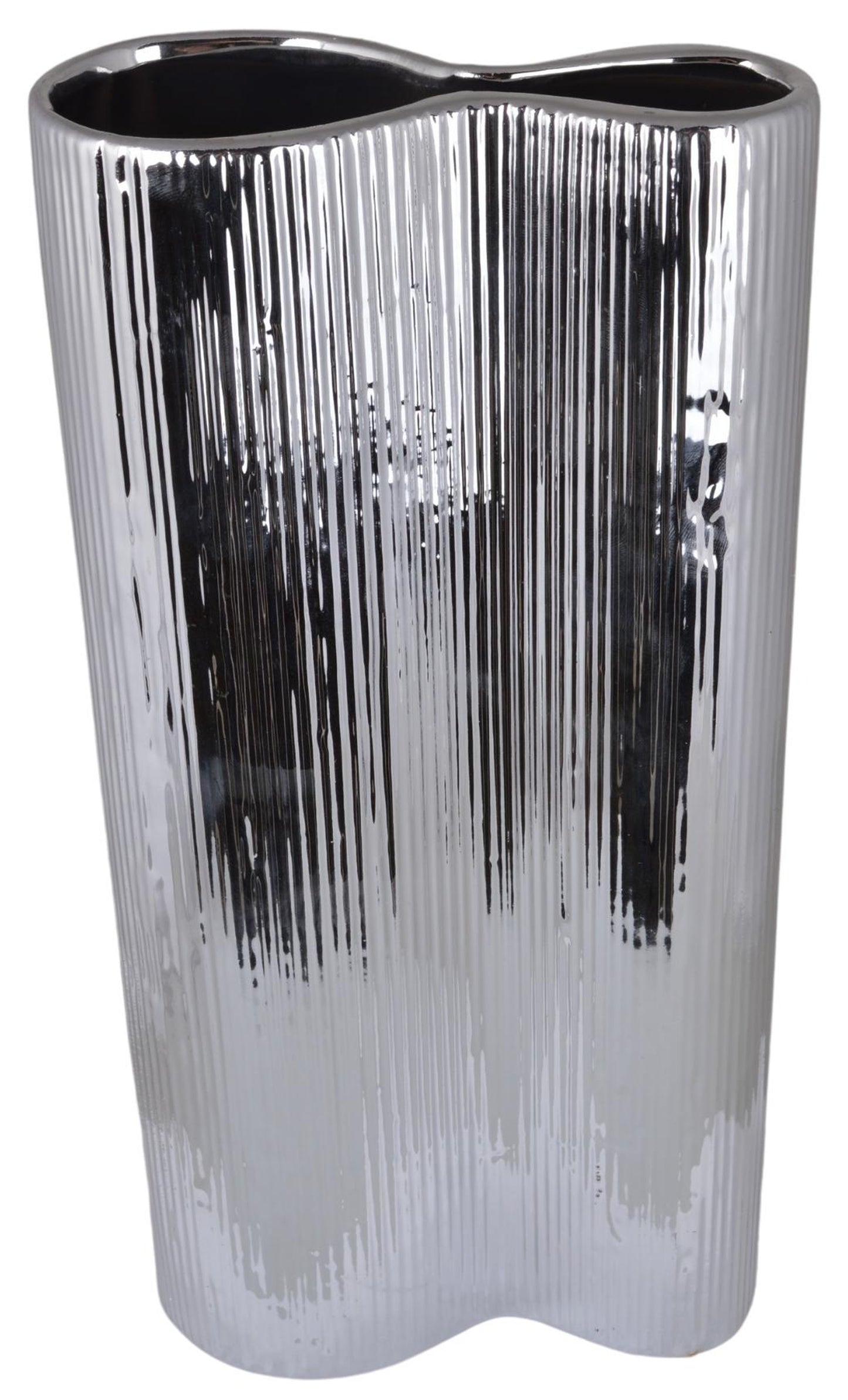 Vază ceramică argintie 15x6x33 cm, decor modern pentru flori și cadou elegant
