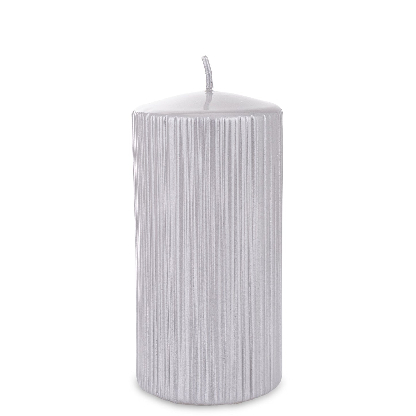 Lumânare argintie mare 15x7x7 cm, decor elegant și rafinat pentru interior, cadou pentru ocazii speciale, ornament sofisticat pentru living, dormitor sau birou, atmosferă relaxantă și primitoare