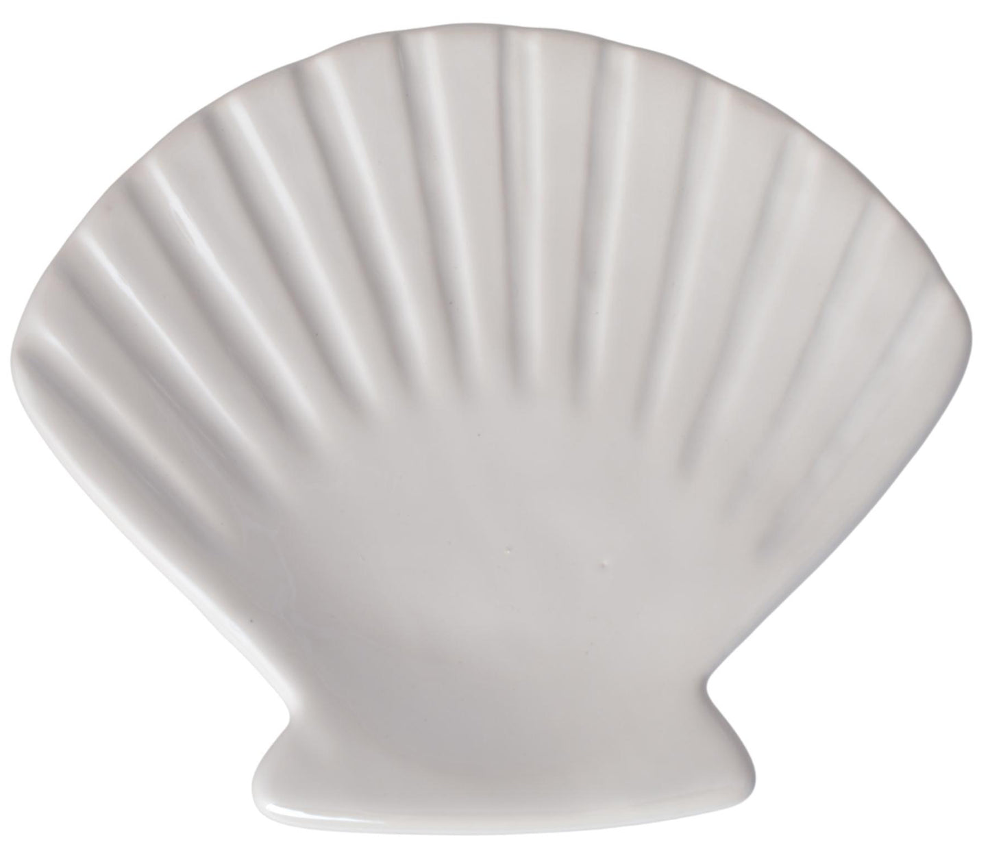 Farfurie ceramică scoică alb perlat 15x13x2 cm, suport decorativ pentru bijuterii, chei sau lumânări, obiect elegant pentru casă