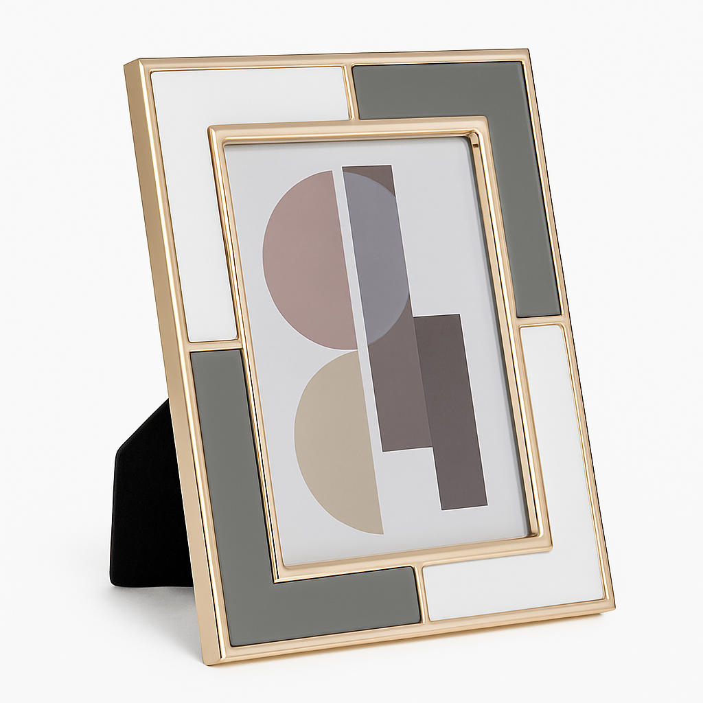 Ramă foto alb negru și auriu 24x29x1 cm, suport foto elegant pentru imagini mari, cadou de lux pentru interior modern