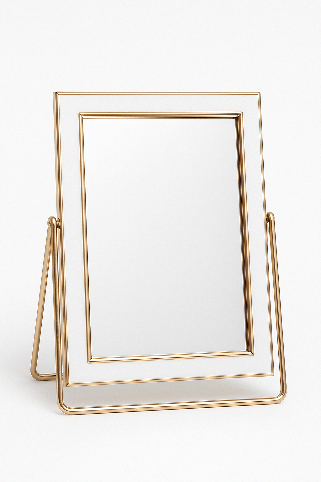 Oglindă birou metalică alb auriu 16,5x22x10 cm, accesoriu practic și decorativ pentru machiaj, coafură și decor modern