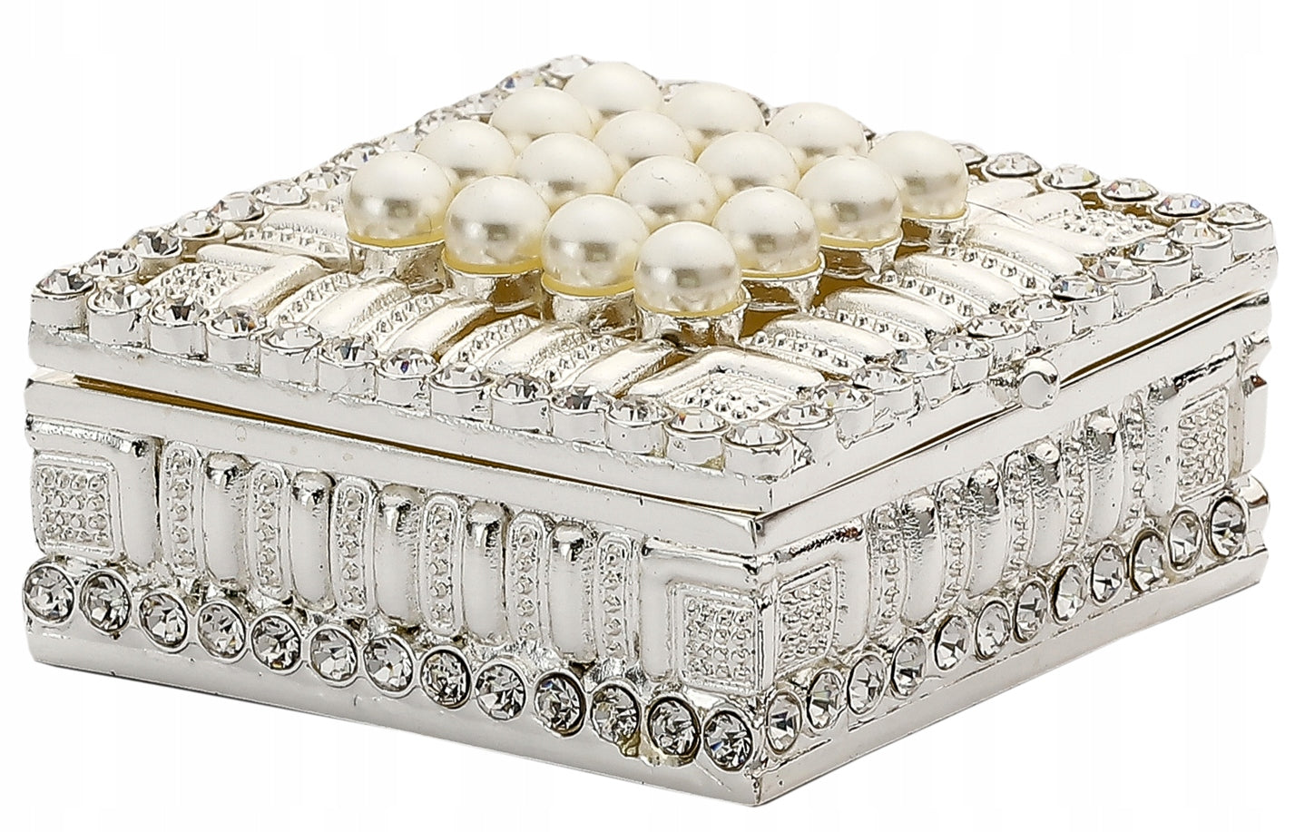 Cutie bijuterii din alamă cu perle 6x6x3 cm, suport elegant pentru bijuterii și cadou decorativ