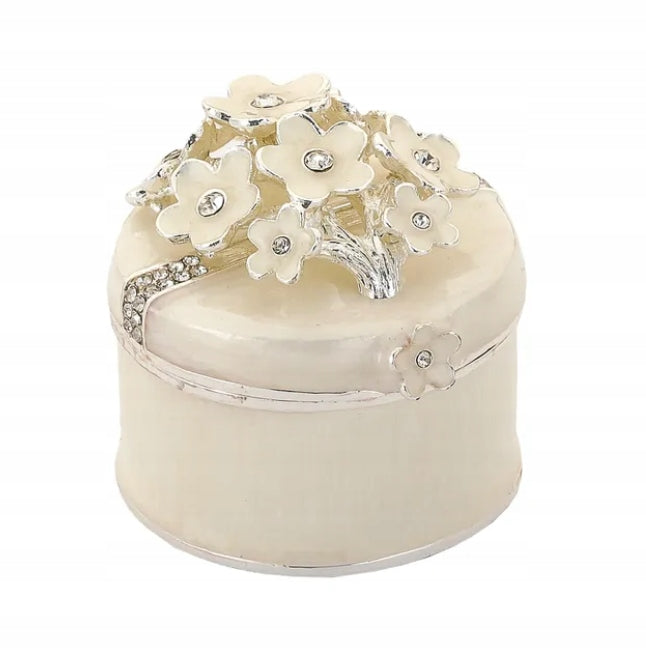 Cutie bijuterii mică din alamă cu flori și pietre 5x4,5x4,5 cm, suport decorativ pentru bijuterii și cadou elegant