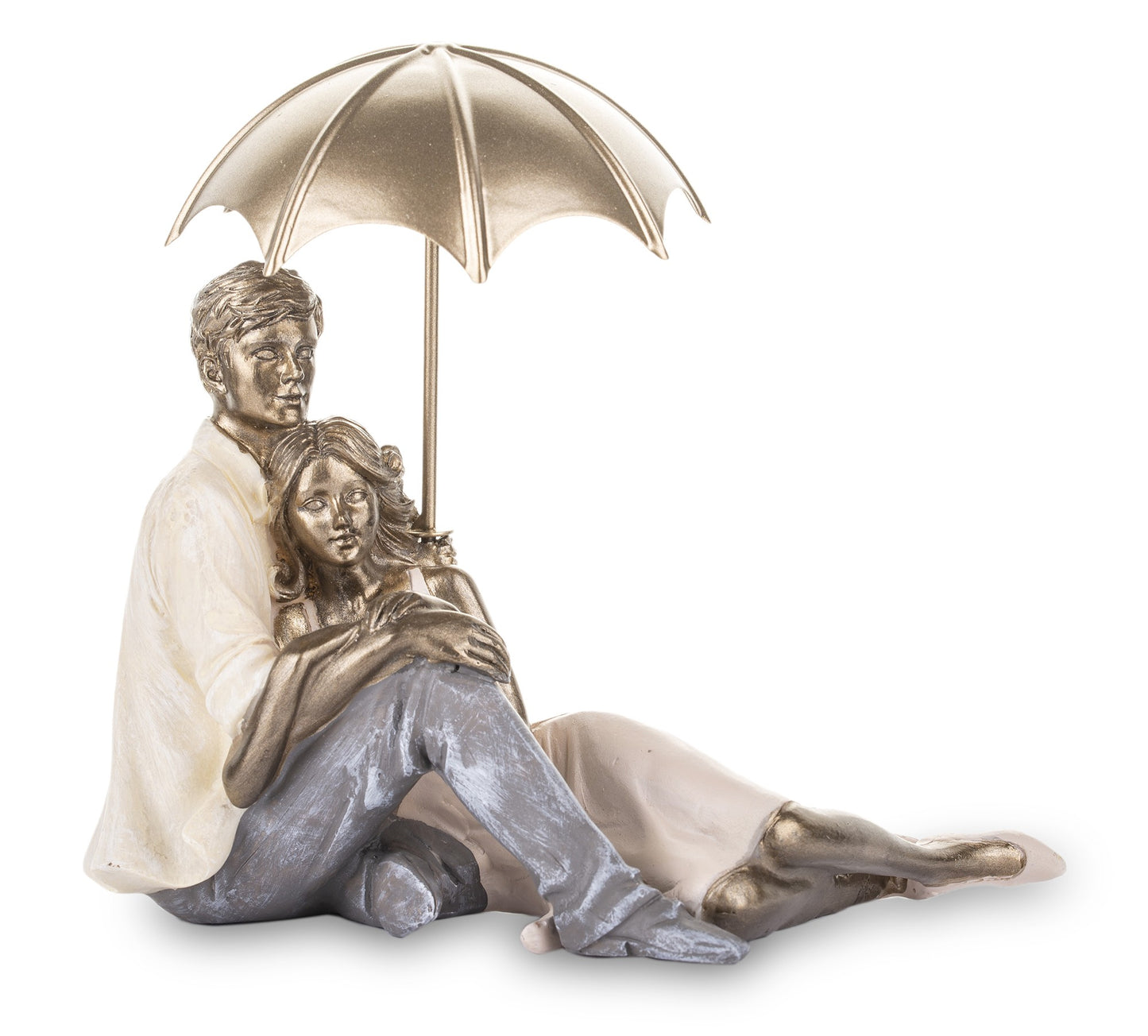 Figurină cuplu îmbrățișați cu umbrelă 15x18x11 cm, decor romantic, simbol al iubirii, cadou elegant pentru casă