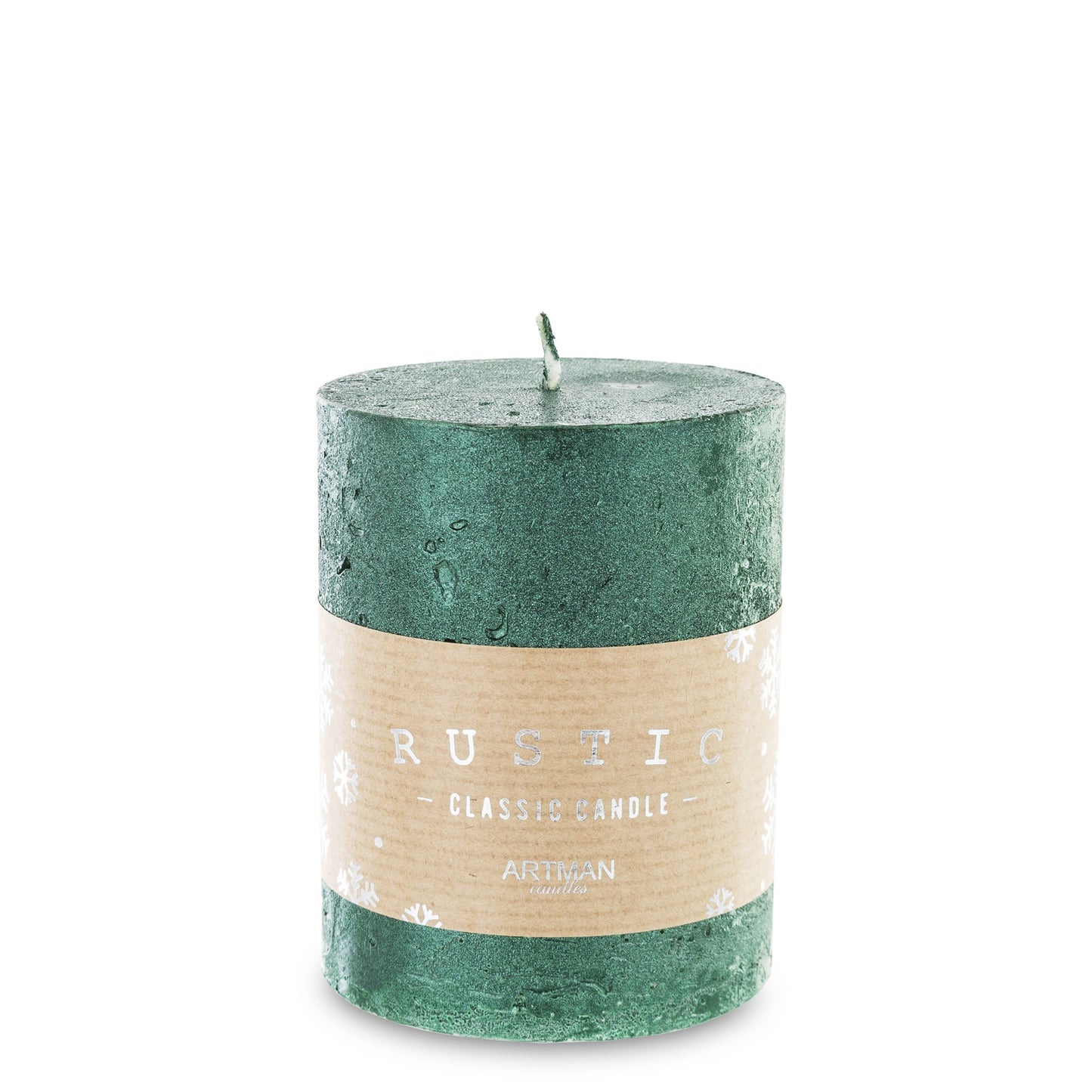 Lumânare antichizată verde 9x7x7 cm, parafină, pentru un decor elegant și colorat.