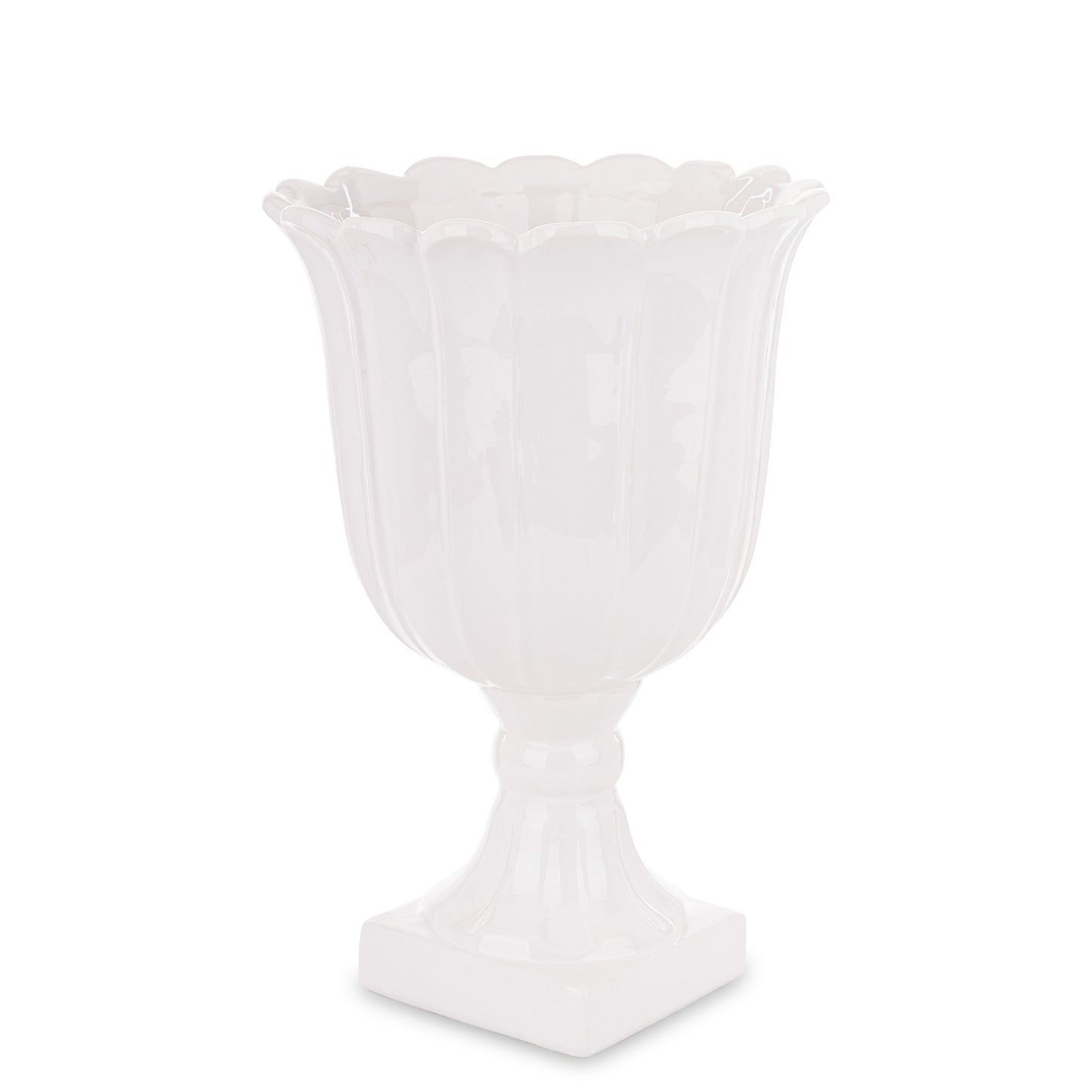Vază albă ceramică cu picior 36x23x23 cm, decor elegant pentru living, suport flori mari și cadou deosebit