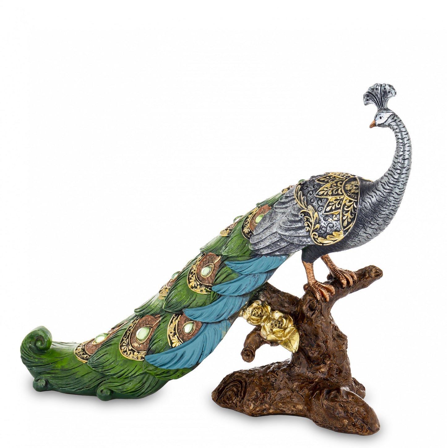 Figurină păun cu oglinzi 25x31x10 cm, decor sofisticat și cadou rafinat