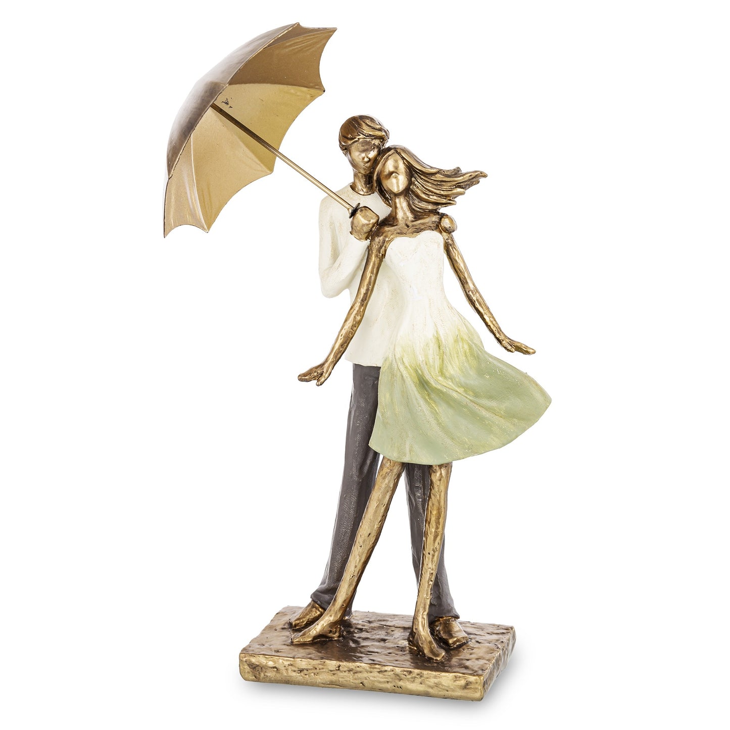 Figurină cuplu cu umbrelă, 36,5x21x13 cm, cadou romantic și decor elegant.