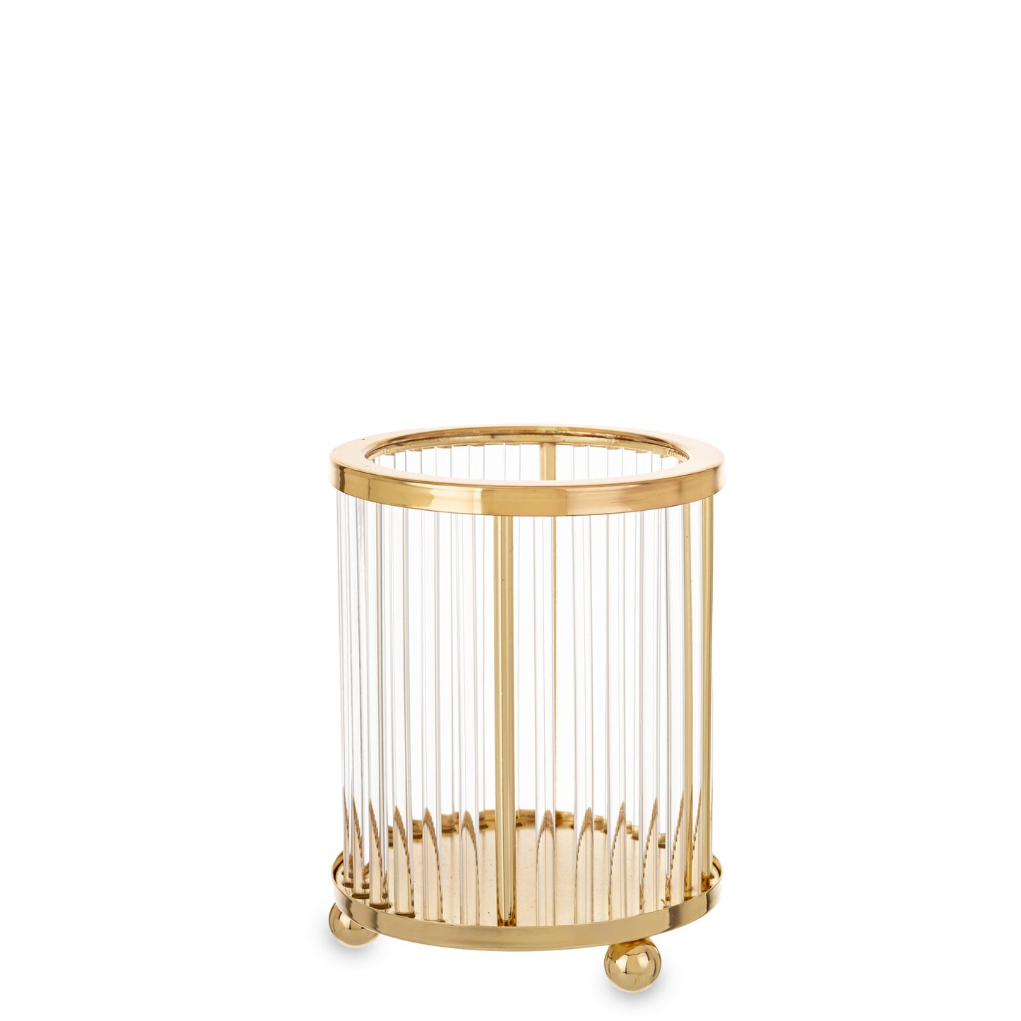 Sfeșnic auriu mic cu detalii transparente, 10x8x8 cm, metal și sticlă, decor elegant și compact pentru interior