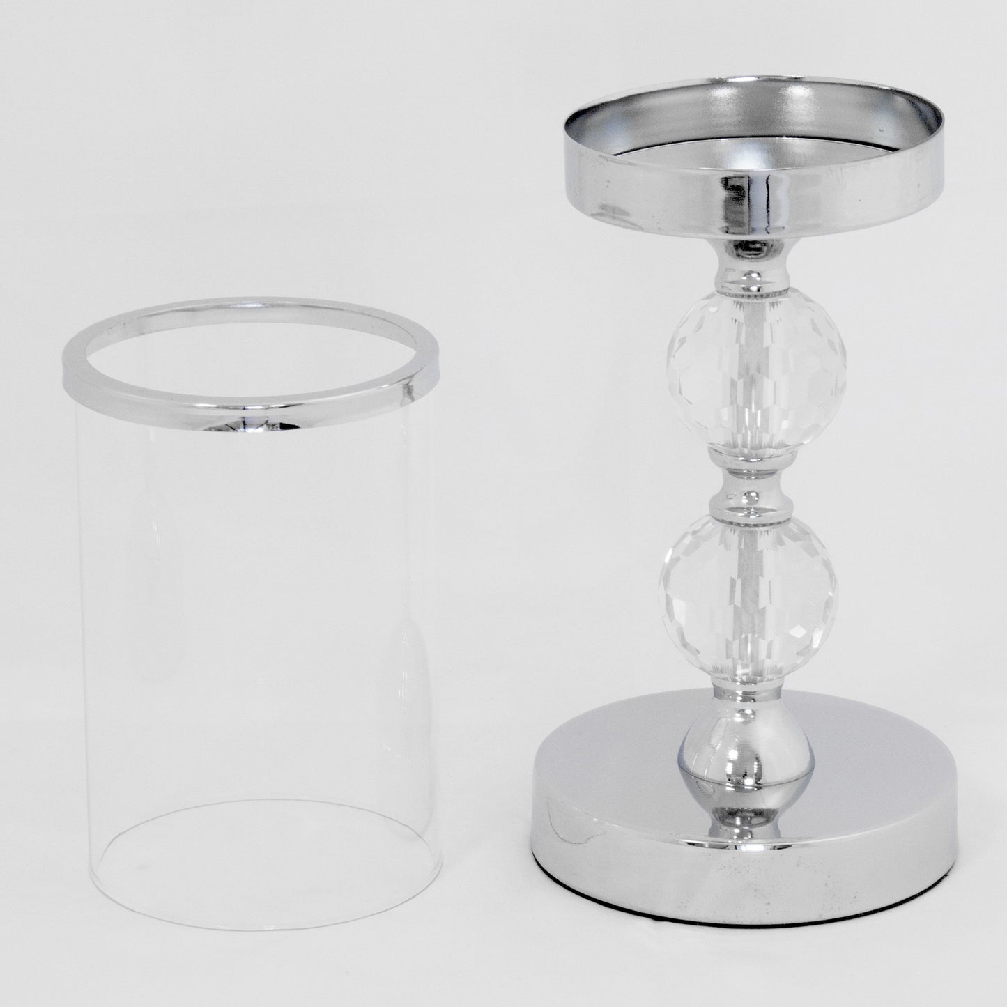 Sfeșnic argintiu 2 bile cristal 34 cm Sticlă și Metal