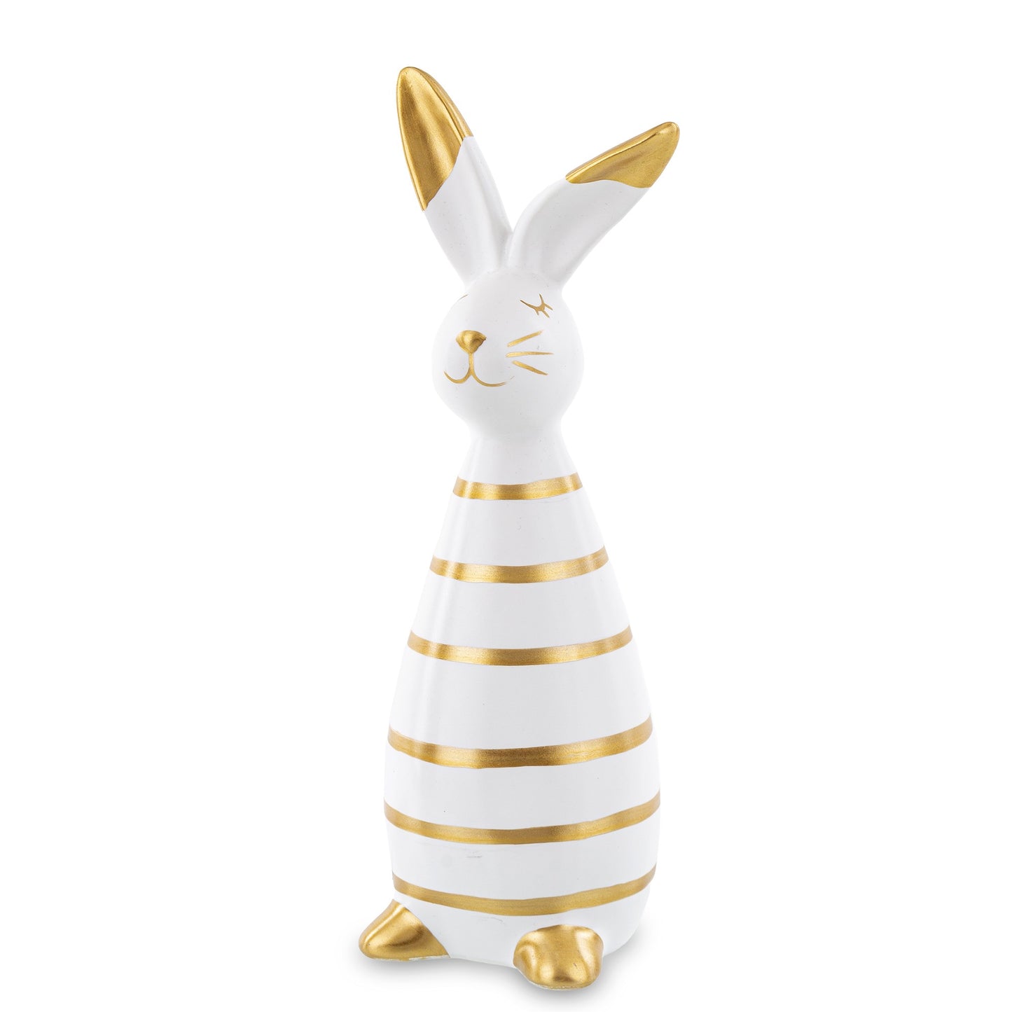 Iepure ceramic alb auriu mare 26x10x9 cm, decor Paște și cadou elegant, mentha - flori, cadouri și decorațiuni