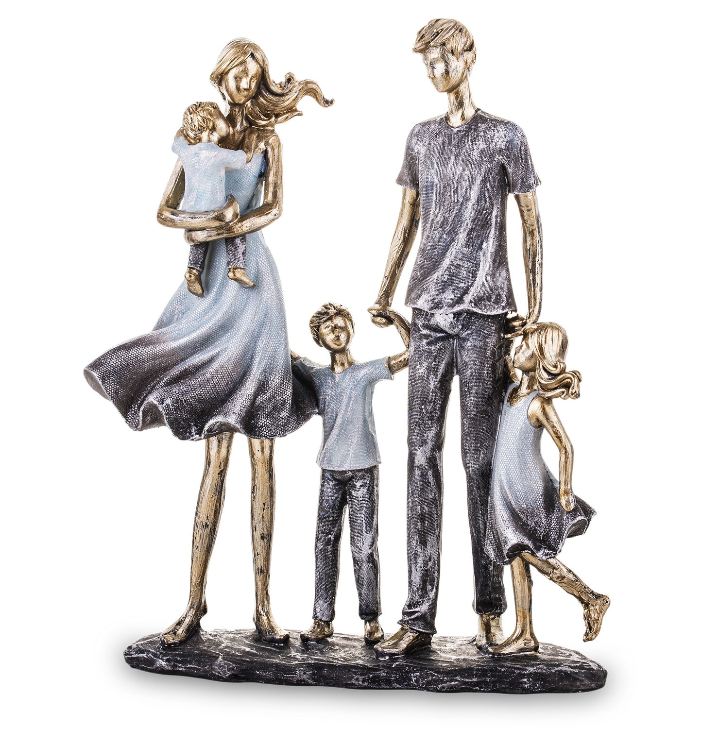 Figurină familie cu 3 copii din rășină, 26,5x20x6,5 cm, cu detalii delicate și expresive, ideală pentru a aduce căldură și emoție în living, birou sau dormitor, un obiect decorativ simbolic și potrivit pentru cadou.