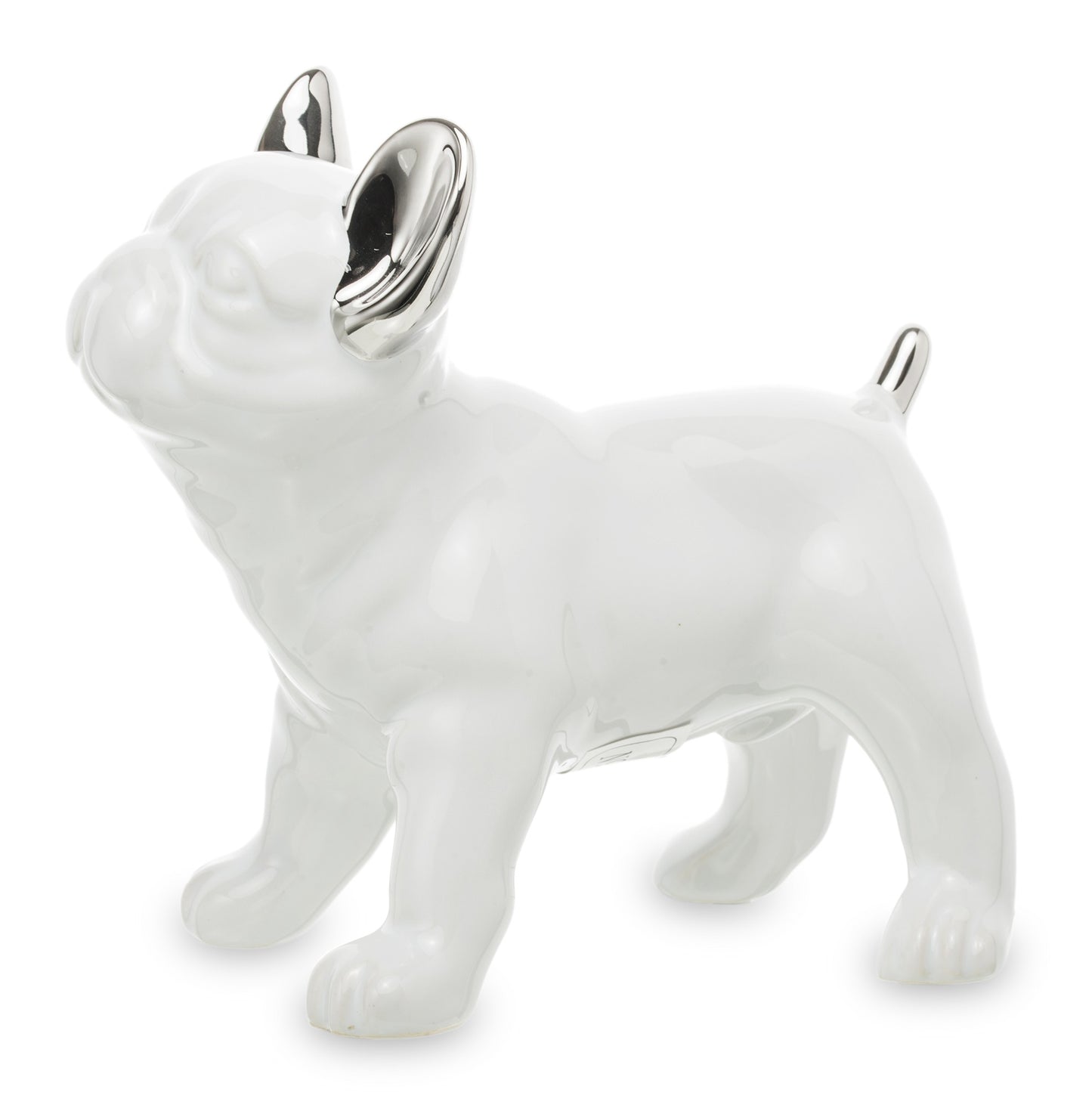Figurină buldog alb ceramică 15x18x10 cm, obiect decorativ modern, ideal pentru iubitorii de animale și cadouri