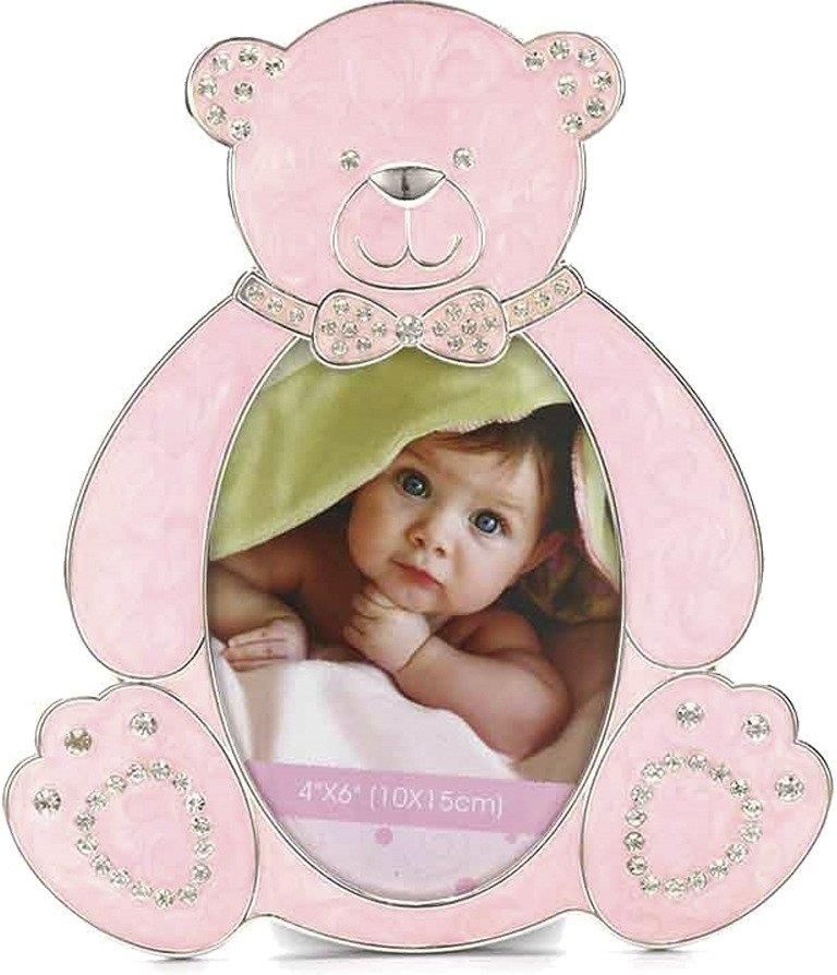 Ramă foto alamă ursuleț roz mare 21x18 cm, decor interior pentru poze, cadou pentru copii sau familie