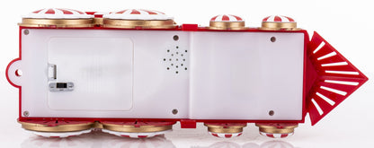 Figurină Moș Crăciun în locomotivă cu cadouri decorativă pentru Crăciun living vitrină și decor festiv de iarnă