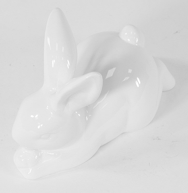 Figurină iepuraș alb ceramic decorativ, ideală Paște, primăvară, cadou sezonier și decor casă elegant și luminos.