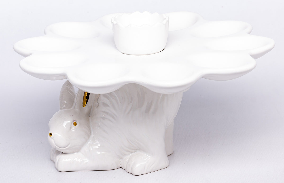 Iepure ceramic alb suport ouă decor Paște
