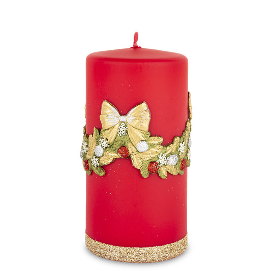 Lumânare decorativă de Crăciun roșie cu pietre și sclipici, ideală pentru a crea o atmosferă festivă, caldă și elegantă. Este perfectă pentru decorul mesei de sărbători, living sau cadouri de sezon. Adaugă strălucire și magie oricărui spațiu în perioada Crăciunului.