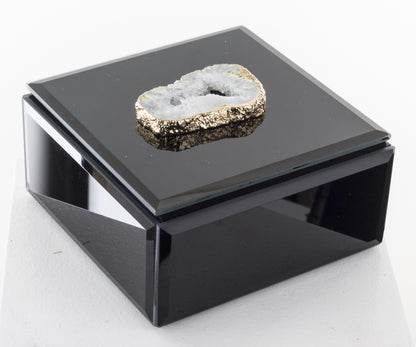 Cutie bijuterii sticlă neagră cu piatră mică 6,5x12x12 cm