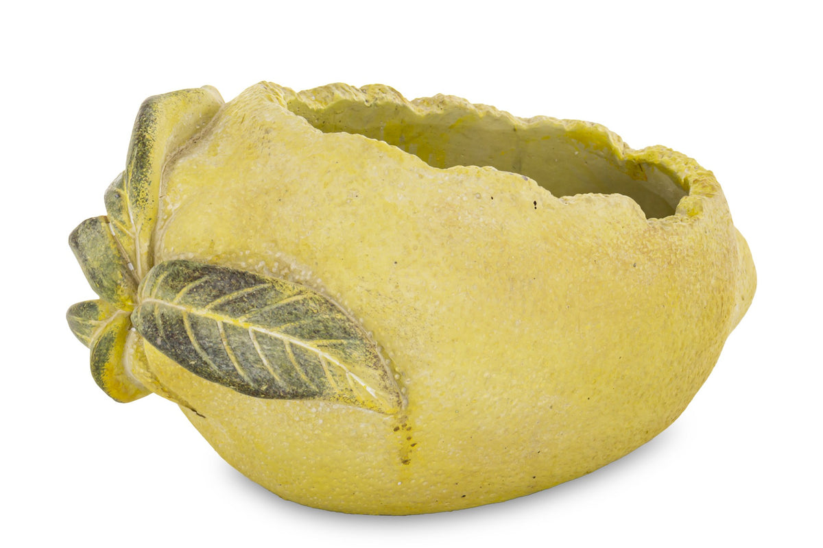 Ghiveci decorativ din ciment cu design lămâie, ideal pentru plante mici, suculente sau decor modern de bucătărie și terasă. Designul fresh aduce un accent mediteranean și vesel în orice spațiu. Este perfect ca decor sau cadou de casă nouă.
