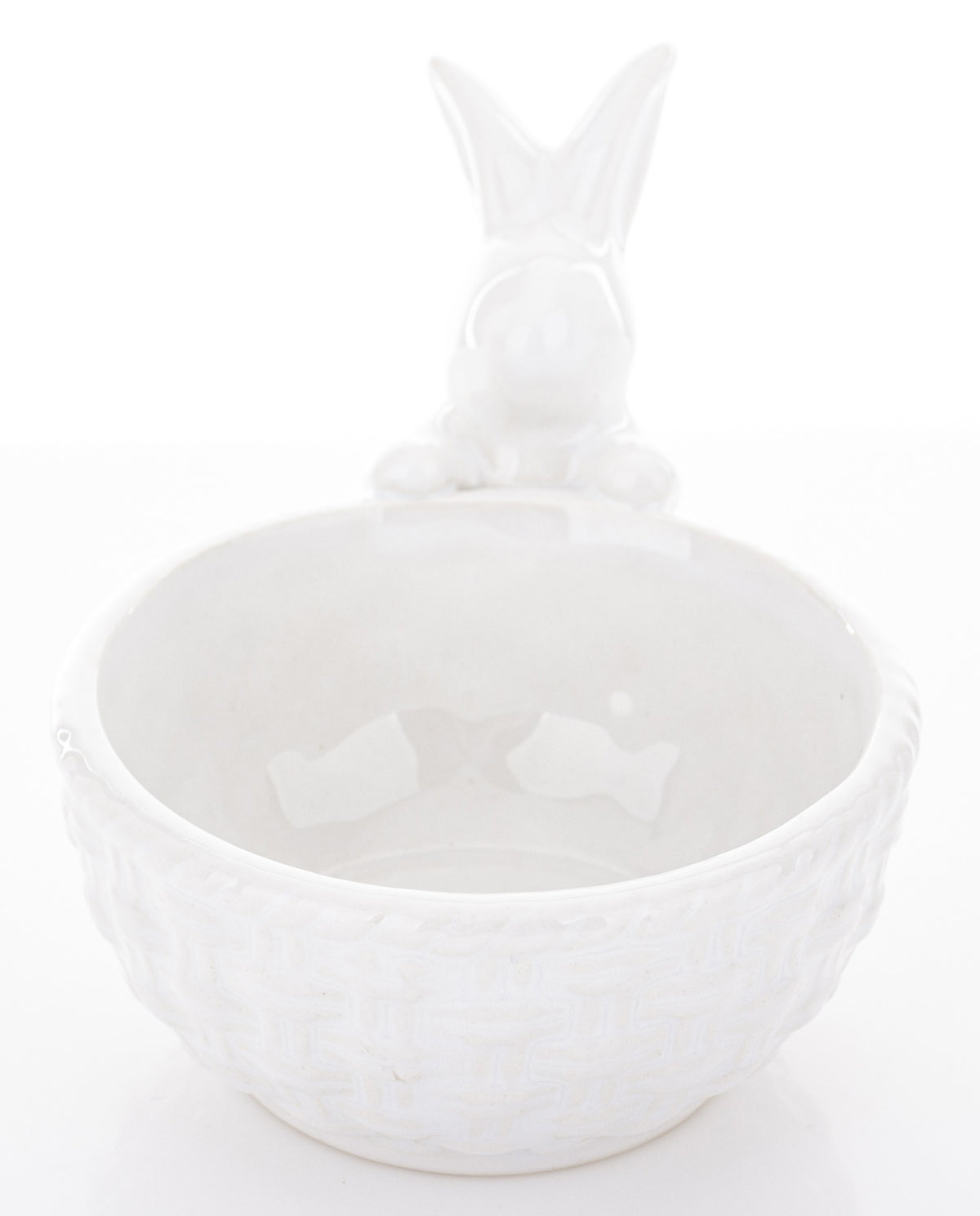 Ghiveci ceramică alb cu iepuraș decorativ, ideal Paște, primăvară, cadou sezonier și decor casă elegant și vesel.
