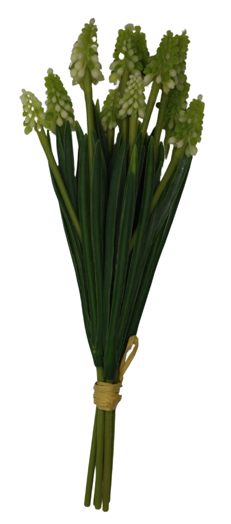 Buchet muscari artificiali alb-verde, flori decorative pentru casă