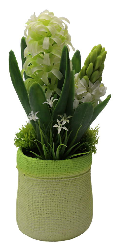 Zambilă artificială albă cu ghiveci ceramic, floare decorativă mare