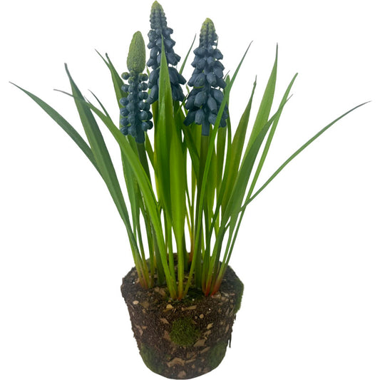Muscari artificiali albaștri în ghiveci de plută, flori decorative