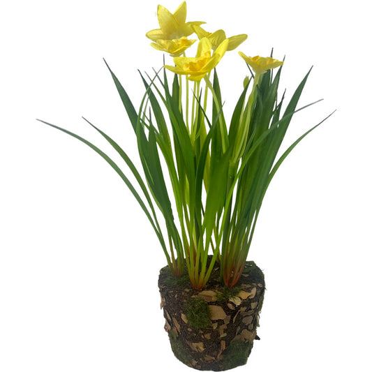 Narcise artificiale galbene cu ghiveci de plută, flori decorative