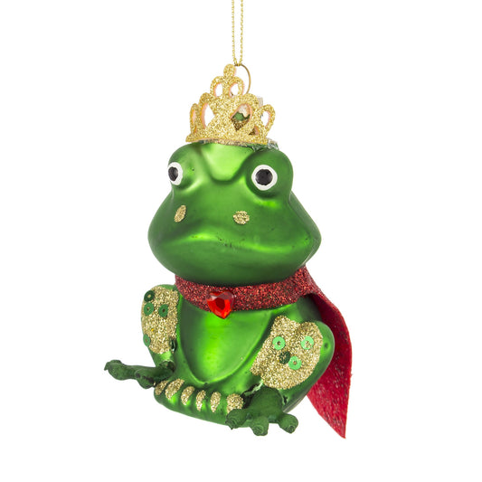 Glob de Crăciun din sticlă, model broască decorativă, 12x7x8cm, ornament amuzant și original pentru brad.