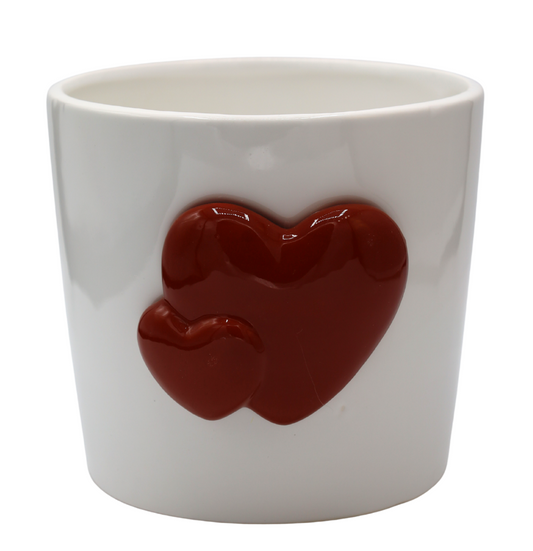 Ghiveci suport ceramică cu inimi roșii 18,5x17x15,5 cm, decor romantic pentru plante